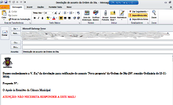 Imagem da mensagem de devolu&ccedil;&atilde;o de proposta