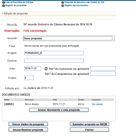 Imagem da p&aacute;gina de registo de propostas