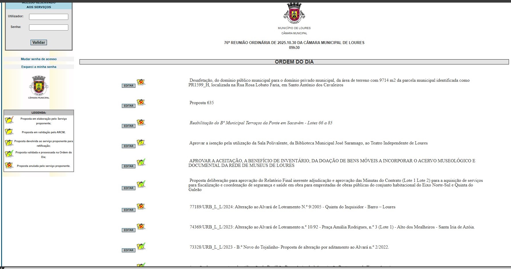 Imagem da p&aacute;gina de registo de propostas