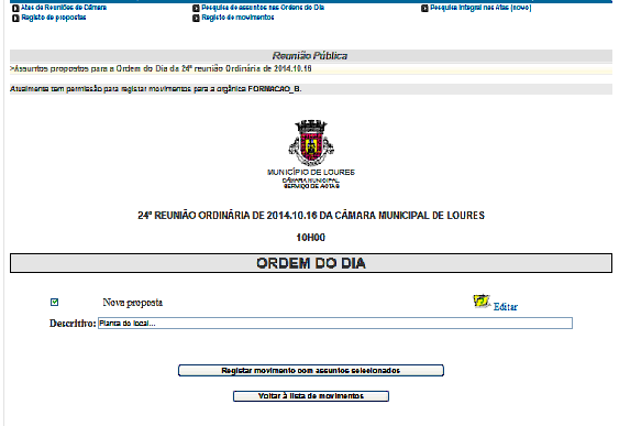 Imagem da p&aacute;gina de registo de movimentos